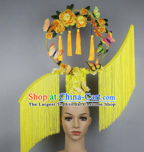 Handmade Halloween Queen Yellow Tassel Hair Accessories Chinese Stage Performance Hair Clasp Headdress for Women