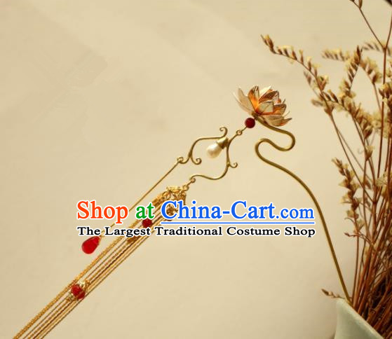 Chinese Traditional Handmade Lotus Tassel Hair Clip Hair Accessories Ancient Hairpins for Women