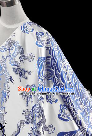 Asian Chinese Traditional Fabric White Satin Brocade Silk Material Classical Dragons Pattern Design Satin Drapery