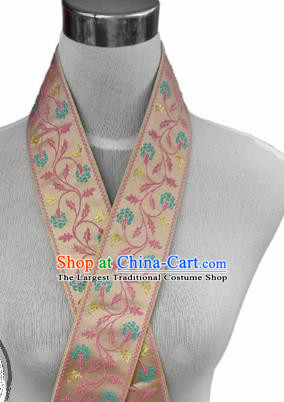 Traditional Chinese Handmade Brocade Belts Ancient Pink Brocade Embroidered Lace Trimmings Accessories