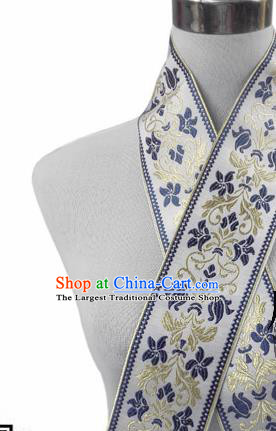 Traditional Chinese Handmade White Brocade Belts Ancient Embroidered Brocade Lace Trimmings Accessories