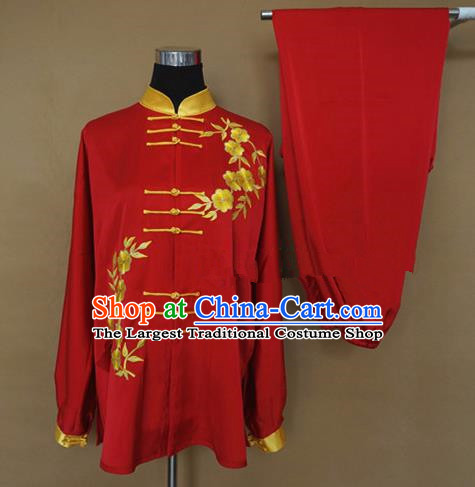 Chinese Traditional Kung Fu Martial Arts Red Costumes Tai Chi Training Clothing for Women