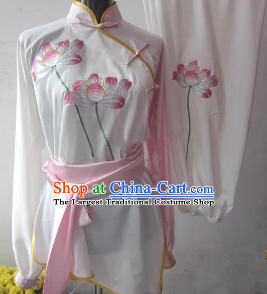 Chinese Traditional Kung Fu Silk Costumes Martial Arts Tai Chi Training Embroidered Lotus Clothing for Women