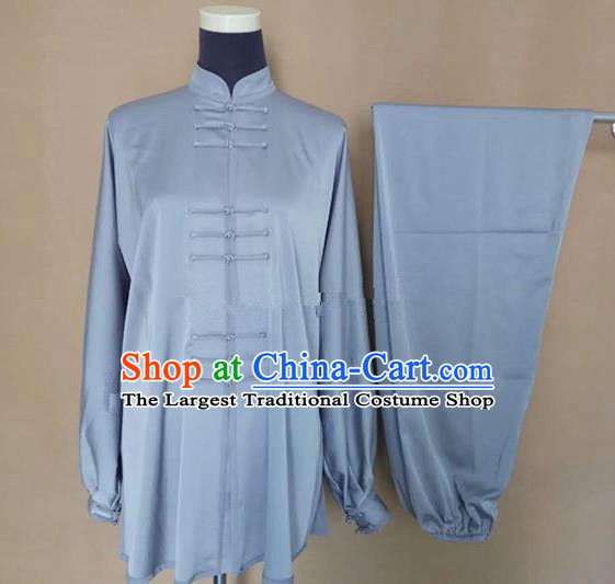 Chinese Traditional Martial Arts Grey Silk Costumes Tai Chi Tai Ji Training Clothing for Adults