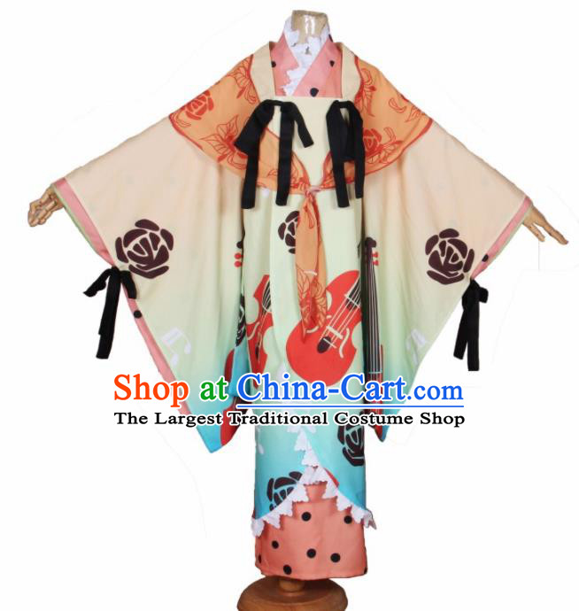 Asian Japanese Traditional Cosplay Costumes Ancient Princess Furisode Kimono Yukata Clothing for Women