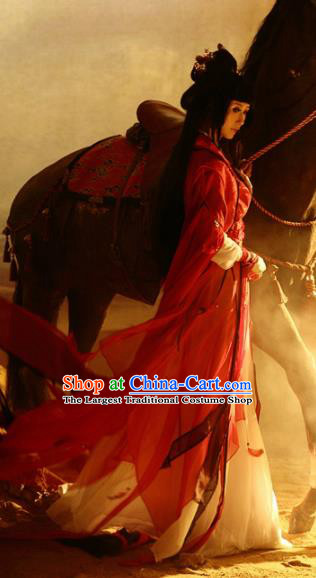 Chinese Traditional Cosplay Swordswoman Red Costumes Ancient Princess Hanfu Dress for Women