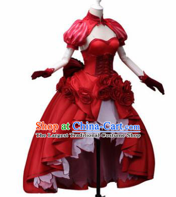 Top Grade Cosplay Princess Costumes Halloween Cartoon Characters Red Dress for Women