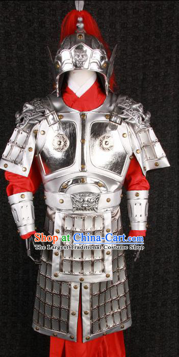 Chinese Traditional Qin Dynasty Warrior Costumes Ancient General Helmet and Armour for Men