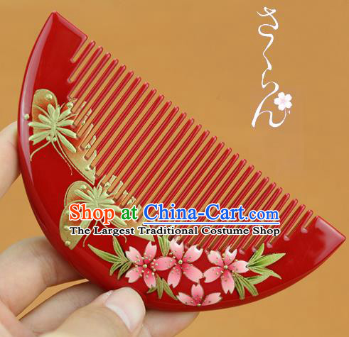 Japanese Traditional Courtesan Kimono Red Lacquer Hair Comb Ancient Geisha Hair Accessories for Women