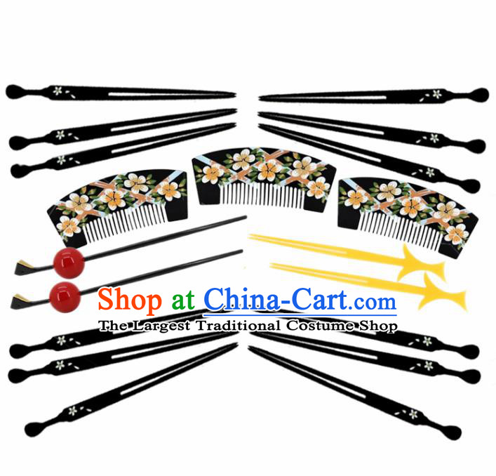 Japanese Traditional Courtesan Kimono Hair Combs Hairpins Ancient Geisha Hair Accessories Complete Set for Women