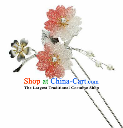 Japanese Traditional Kimono Red Sakura Hairpins Ancient Geisha Hair Accessories for Women