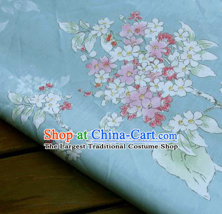 Asian Japanese Traditional Kimono Blue Fabric Material Classical Flowers Pattern Design Drapery