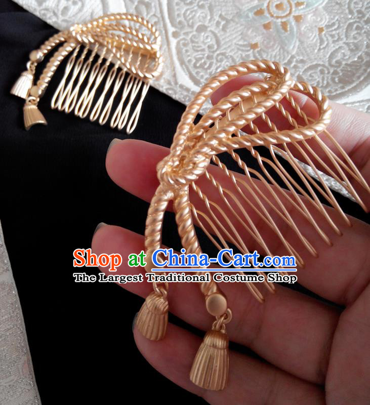 Japanese Traditional Hair Accessories Ancient Courtesan Kimono Golden Hair Comb for Women