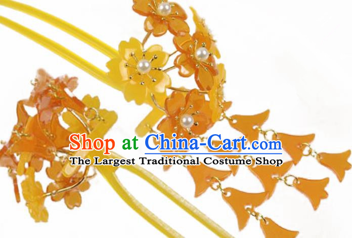 Japanese Traditional Courtesan Hair Accessories Orange Sakura Hair Clip Ancient Kimono Yukata Tassel Hairpins for Women