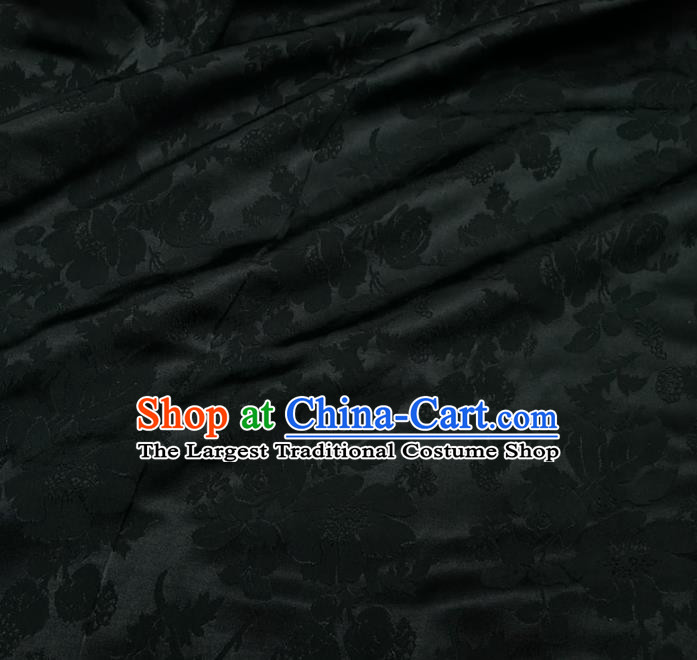 Chinese Royal Black Brocade Palace Rose Pattern Satin Traditional Silk Fabric Chinese Fabric Asian Material