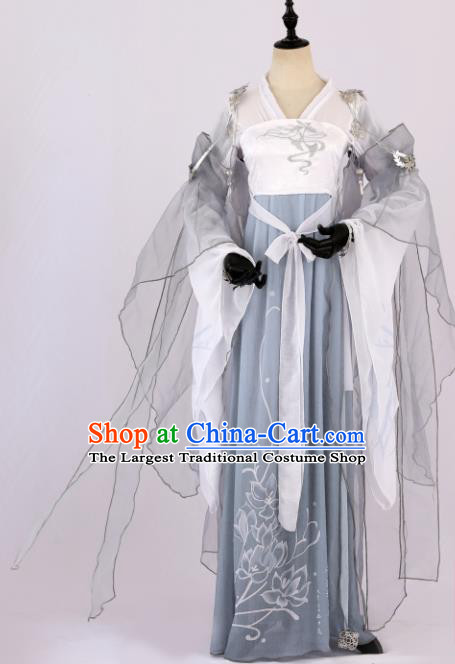 Traditional Chinese Cosplay Princess Grey Hanfu Dress Ancient Peri Costume for Women