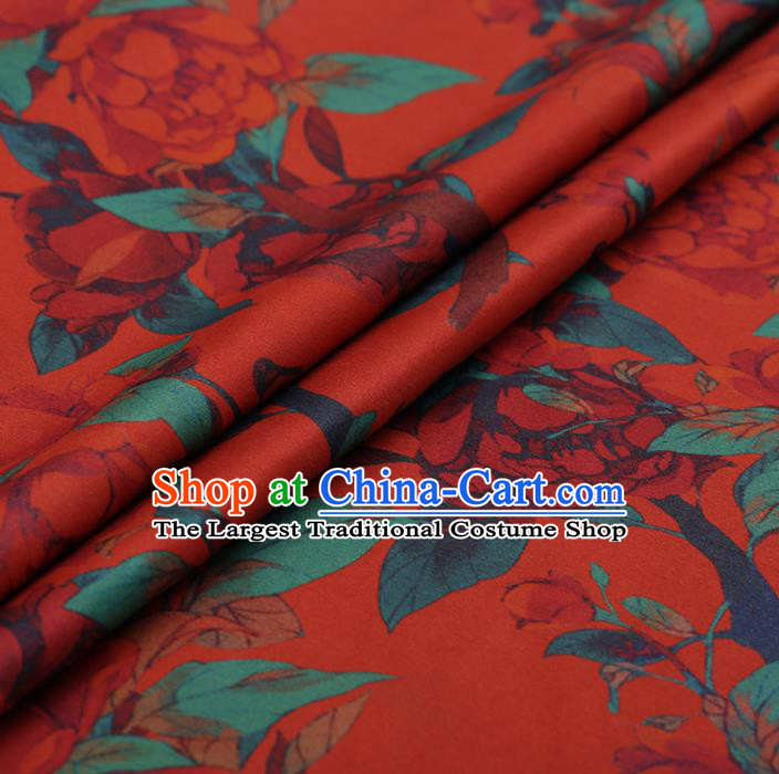 Chinese Traditional Cheongsam Red Silk Fabric Palace Peony Pattern Jacquard Satin Plain Gambiered Guangdong Gauze