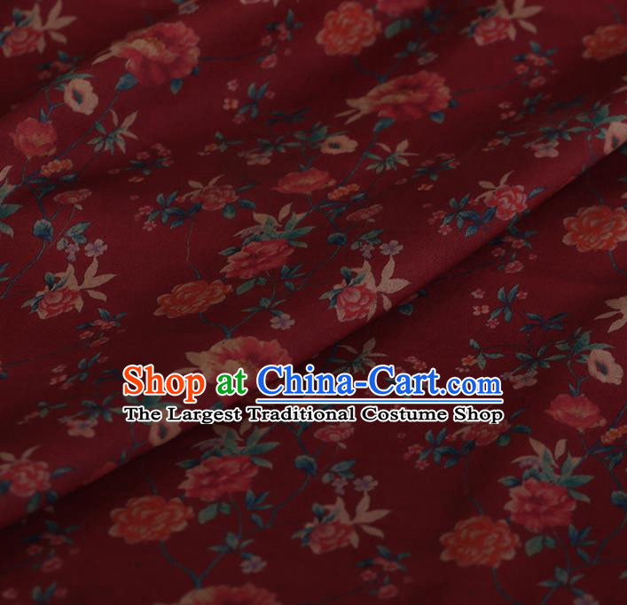 Chinese Traditional Red Silk Fabric Palace Peony Pattern Cheongsam Jacquard Satin Plain Gambiered Guangdong Gauze