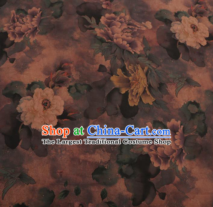 Chinese Classical Satin Plain Traditional Peony Pattern Cheongsam Drapery Silk Fabric Gambiered Guangdong Gauze