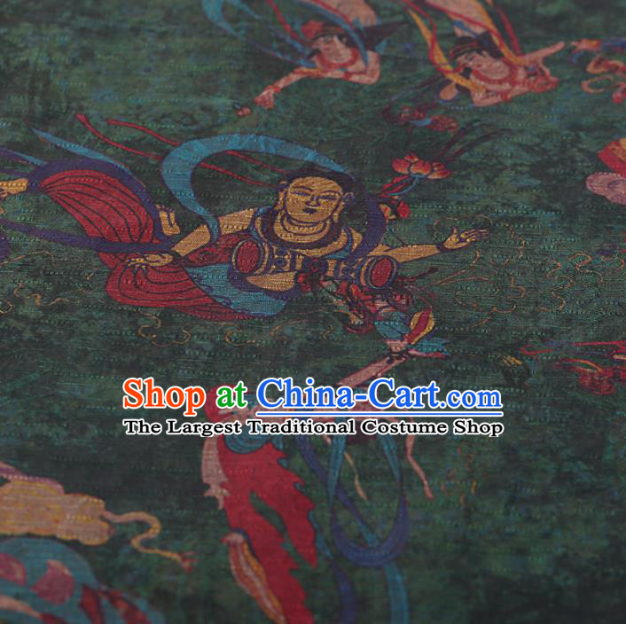 Chinese Traditional Silk Fabric Classical Fairy Pattern Green Satin Plain Cheongsam Drapery Gambiered Guangdong Gauze