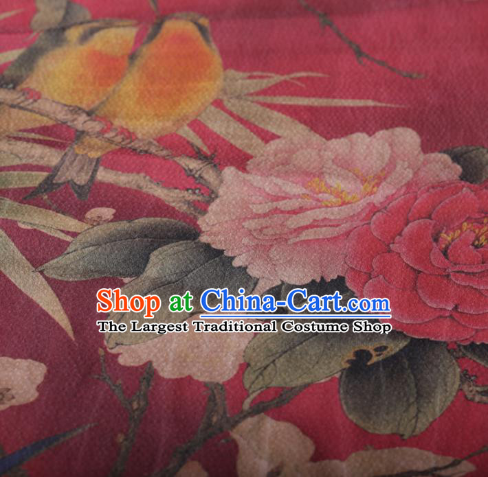 Chinese Traditional Silk Fabric Classical Peony Pattern Rosy Satin Plain Cheongsam Drapery Gambiered Guangdong Gauze