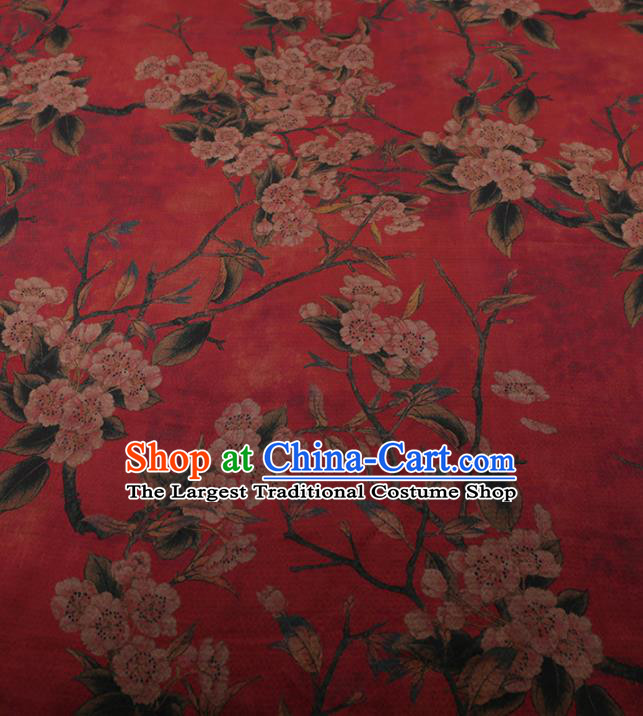 Chinese Traditional Silk Fabric Classical Plum Blossom Pattern Red Satin Plain Cheongsam Drapery Gambiered Guangdong Gauze