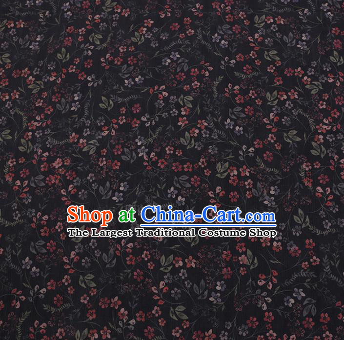 Chinese Classical Silk Fabric Traditional Flowers Pattern Black Satin Plain Cheongsam Drapery Gambiered Guangdong Gauze