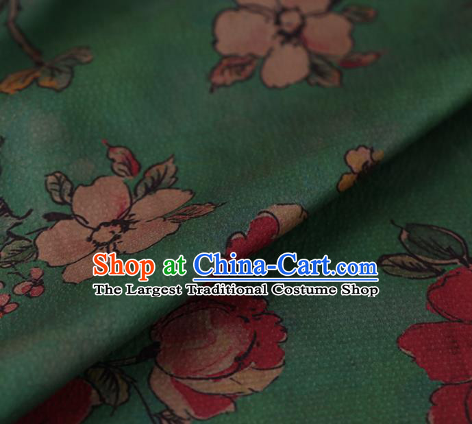 Asian Chinese Silk Fabric Traditional Classical Roses Pattern Green Satin Plain Cheongsam Drapery Gambiered Guangdong Gauze