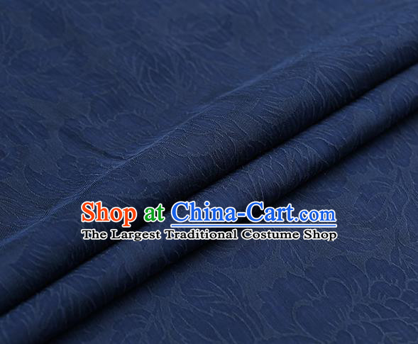 Chinese Traditional Blue Gambiered Guangdong Gauze Satin Plain Classical Peony Pattern Cheongsam Silk Drapery