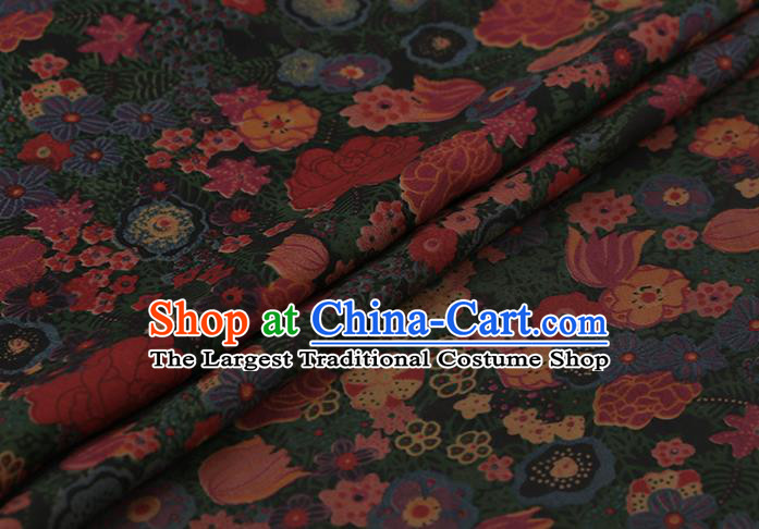 Traditional Chinese Green Gambiered Guangdong Gauze Satin Plain Classical Pattern Cheongsam Silk Drapery