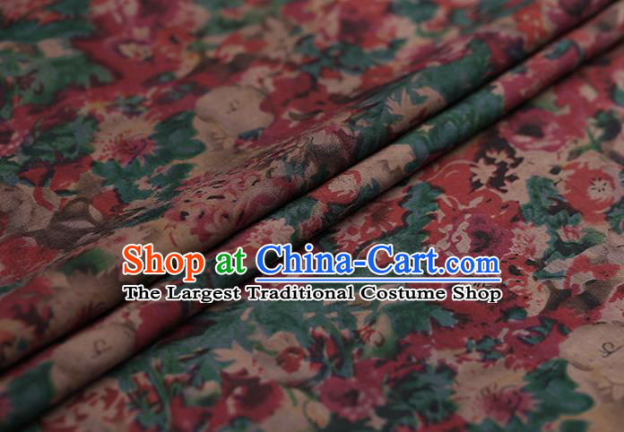 Traditional Chinese Gambiered Guangdong Gauze Green Satin Plain Classical Pattern Cheongsam Silk Drapery