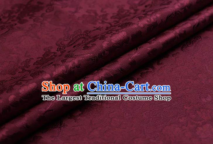 Traditional Chinese Wine Red Brocade Palace Dragons Pattern Satin Plain Cheongsam Silk Drapery