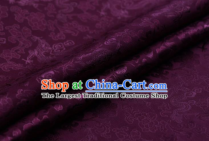 Traditional Chinese Purple Brocade Palace Dragons Pattern Satin Plain Cheongsam Silk Drapery