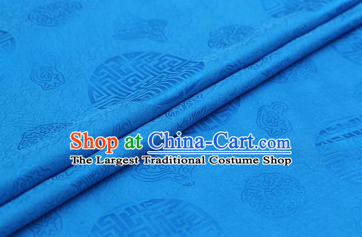 Chinese Traditional Blue Brocade Fabric Palace Pattern Satin Plain Cheongsam Silk Drapery