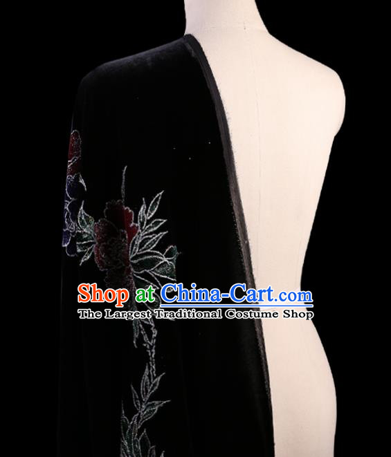 Chinese Traditional Black Velvet Fabric Palace Pattern Cheongsam Pleuche Silk Drapery