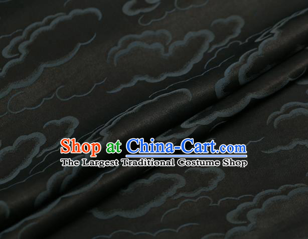 Chinese Traditional Brocade Fabric Palace Blue Clouds Pattern Satin Plain Cheongsam Silk Drapery