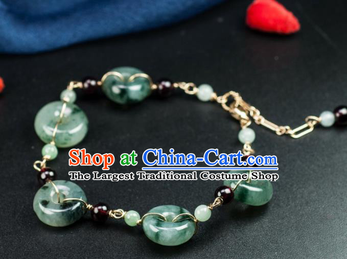 Chinese Traditional Jewelry Accessories Ancient Hanfu Jade Peace Buckle Bracelet for Women