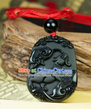 Chinese Traditional Jewelry Accessories Carving Dog Obsidian Artware Handmade Pendant