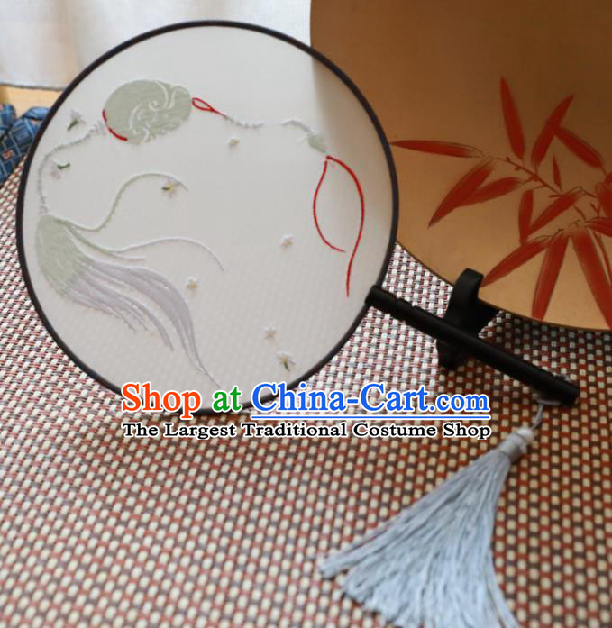 Chinese Traditional Hanfu Embroidered Palace Fans Ancient Handmade Round Fans for Women