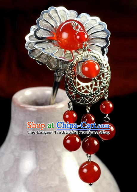 Chinese Traditional Hanfu Agate Hair Clip Hair Accessories Ancient Classical Tassel Hairpins for Women