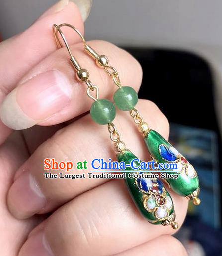 Chinese Traditional Jewelry Accessories Ancient Hanfu Cloisonne Green Earrings for Women