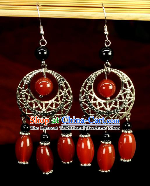 Chinese Traditional Jewelry Accessories Ancient Hanfu Red Agate Earrings for Women