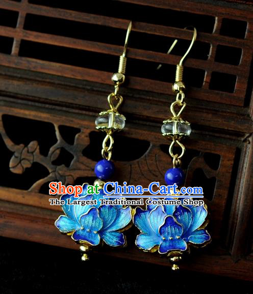 Chinese Traditional Jewelry Accessories Ancient Hanfu Blueing Lotus Earrings for Women