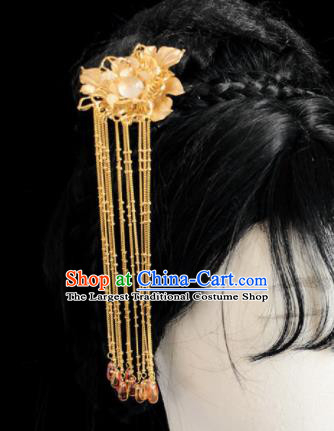 Chinese Classical Hair Accessories Traditional Ancient Hanfu Golden Flowers Hair Clip Tassel Hairpins for Women