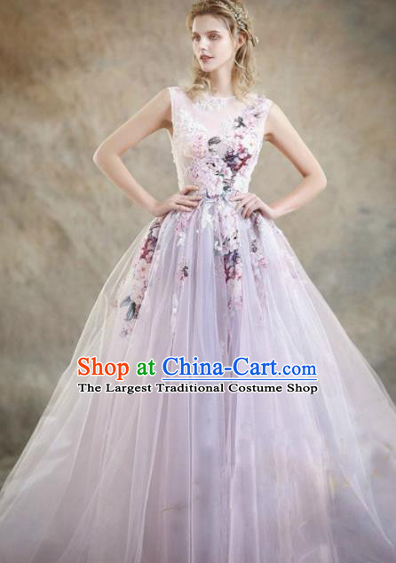 Top Performance Catwalks Costumes Purple Veil Flowers Fairy Dress Full Dress for Women