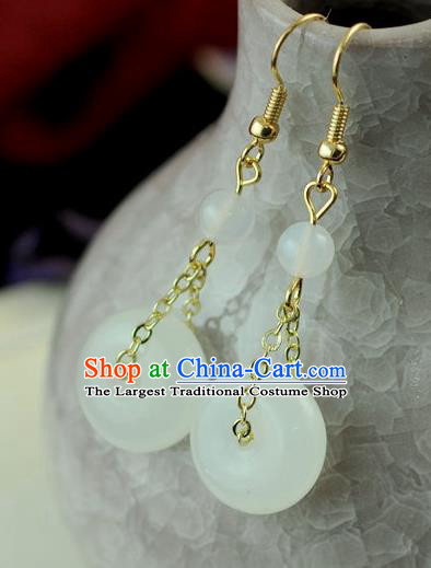 Chinese Traditional Jewelry Accessories Ancient Hanfu White Jade Earrings for Women