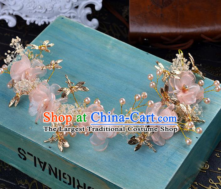 Top Grade Wedding Hair Accessories Bride Pink Flowers Hair Clasp for Women