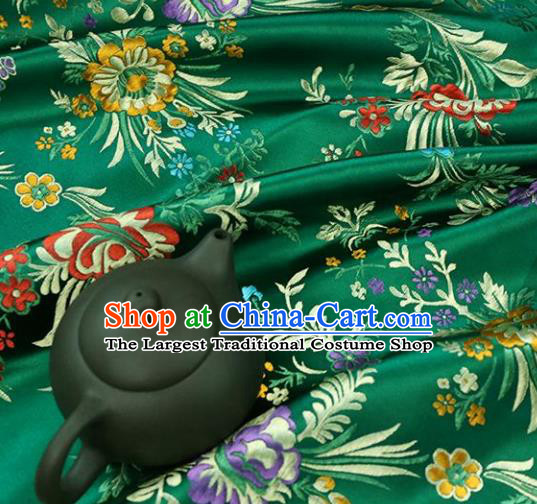 Asian Chinese Traditional Fabric Material Qipao Green Brocade Classical Begonia Pattern Design Satin Drapery