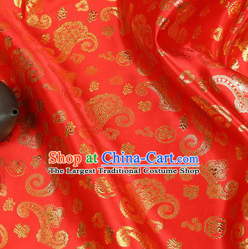 Red Brocade Chinese Traditional Silk Fabric Material Classical Dragon Pattern Design Satin Drapery