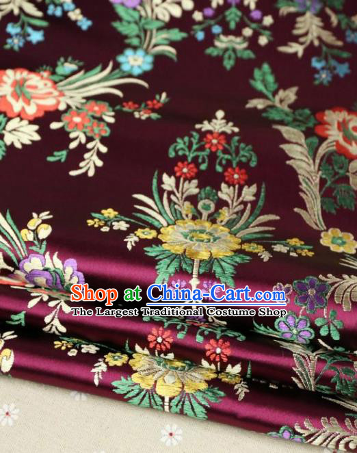 Asian Chinese Traditional Fabric Material Qipao Wine Red Brocade Classical Begonia Pattern Design Satin Drapery